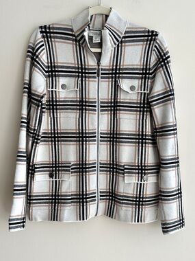 Rachel Zoe Women’s Plaid Sweater Jacket,
Black/White/Tan, Fall Outerwear, Large